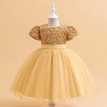 Summer Sequins Bow Party Dress For Girl Christmas Costume Elegant Wedding Princess Girls Dresses Lace Birthday Prom Gown Evening
