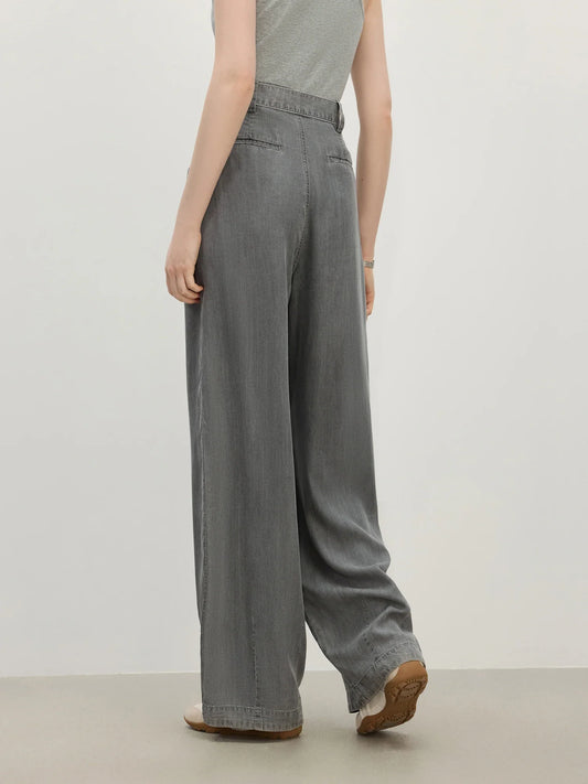 2025 Summer Women's Draped Relaxed Wide-Leg Denim Pants - Office-Ready Tailored Silhouette & All-Day Comfort Stretch Jeans