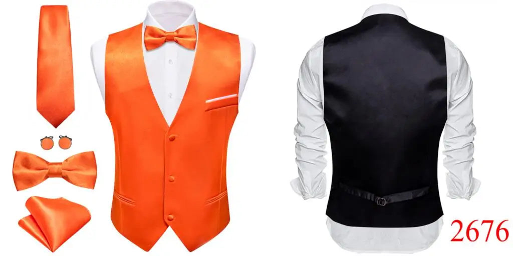 Elegant Vest for Men Pink Solid Satin Waistcoat Tie Bowtie Hanky Set Sleeveless Jacket Wedding Formal Male Gilet Suit Barry Wang