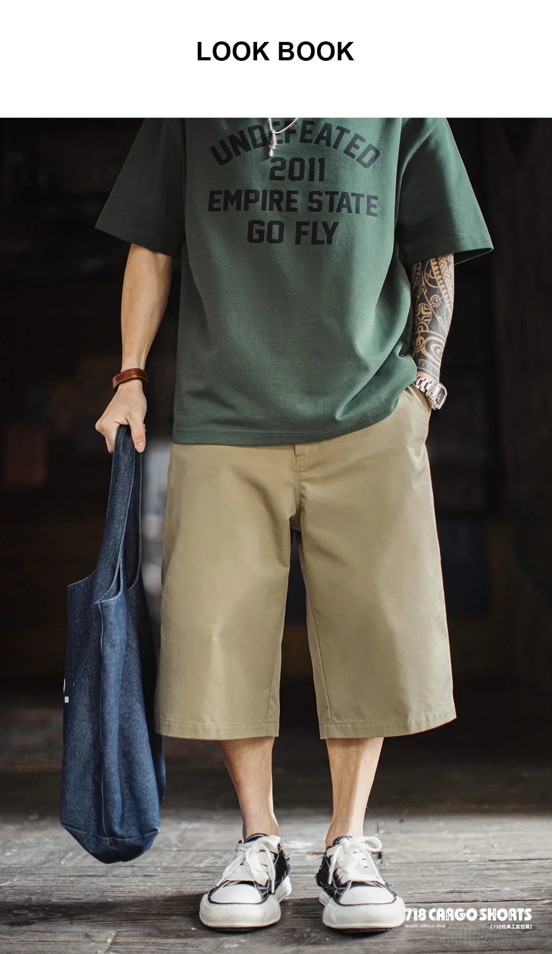 Men's 718 Summer Casual Shorts Japanese Style Solid Color Loose Fit Straight Leg Zipper Fly Commuter Workwear Pants