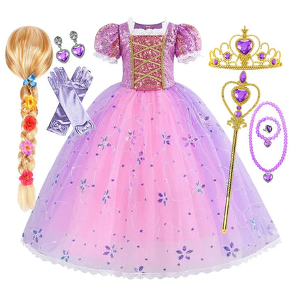Girl Rapunzal Princess Dress Halloween Cosplay Ball Gown Party Costume Disguise Kids Outfit Children Clothes