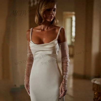 Elegant Beading Wedding Dresse Spaghetti Straps Mermaid Satin Backless Pleat Sexy Bride Dress Vestidos De Novia Customized