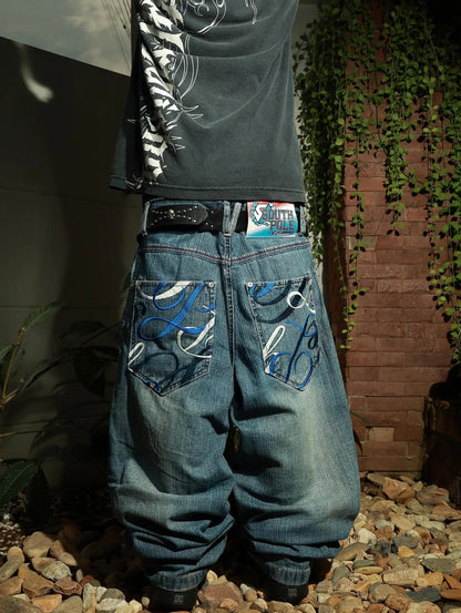 Y2K American Jeans Mens Oversized Retro Hip-Hop Wide-Leg Pants Harajuku Trend Rock Women Straight Pants
