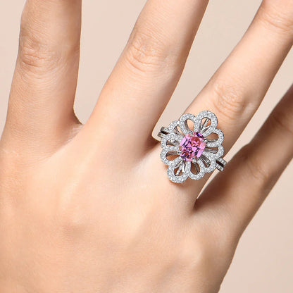 Luxury D VVS1 Moissanite Rings for Women Created Pink Zircon S925 Sterling Silver Flower shape Engagement Wedding Gift
