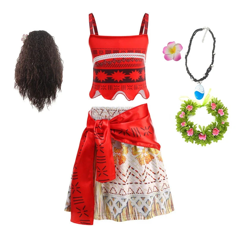 Summer Kids Princess Costume Children Disney Moana Halloween Dress Girl Vaiana Dinner Dress Ocean Adventure Pageant Disguise