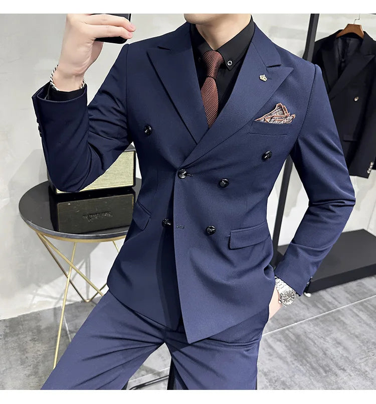 Jackets + Pants / Groom's Wedding Dress Best Fashion Mans Double -breasted Suit Blazer Trousers Male Formal Business Office Suit