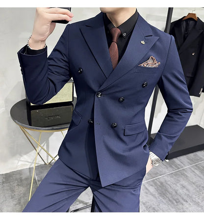 Jackets + Pants / Groom's Wedding Dress Best Fashion Mans Double -breasted Suit Blazer Trousers Male Formal Business Office Suit