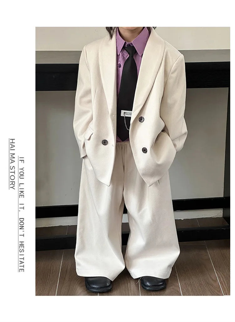 Boys Woollen Loose Blazer Jacket Pants Suits Kids Formal Dress Performance Casual Clothes Sets Child Toddler Party Leisure Suit