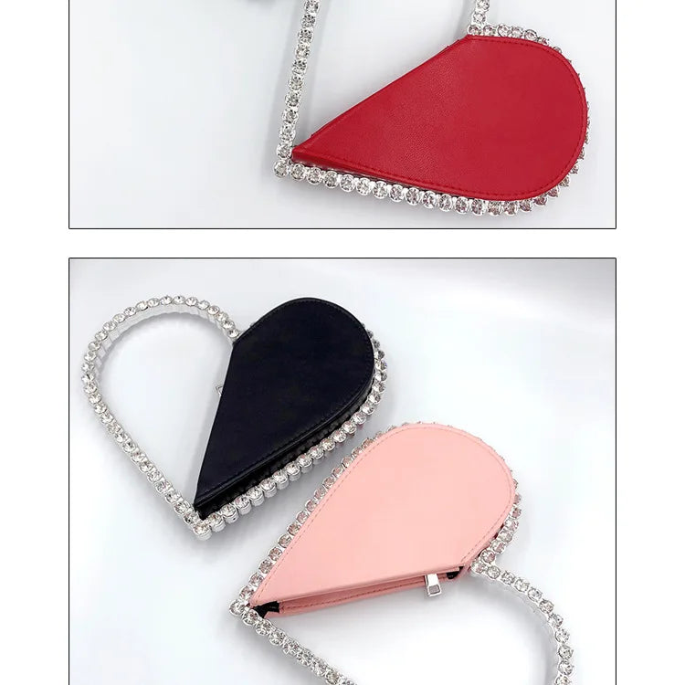 Diamond Red Heart Evening Clutch Women's Designer Chic RhinestoneBlack Wallet Wedding Party Sac A Main Heart Handbag for Woman