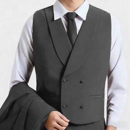 Men Vest Gray With Lapel Double Breasted Solid Waistcoat For Wedding Banquet Office Business Work Casual Daily Men Suit Vest
