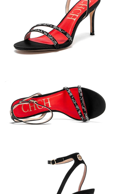 Woman's  Heels Summer Satin Open Toe Ankle Strap Girls Sandals 8cm