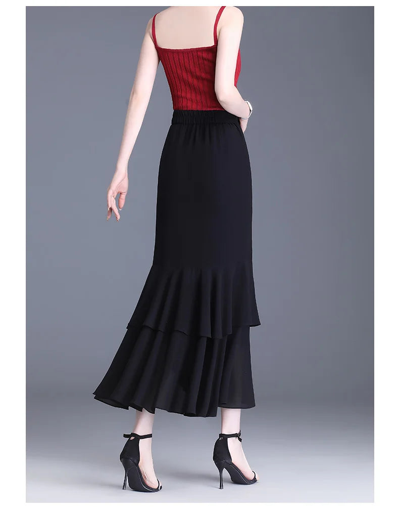 Fashion Irregular Fishtail Chiffon Skirts Elegant High Waist Summer Luxury Party Skirt Female Ruffles Long Skirts
