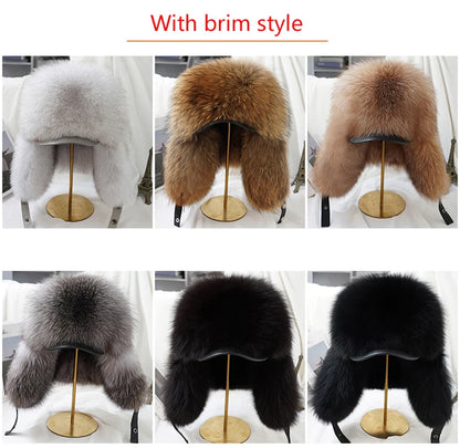 2026 Cap 100% Raccoon Dog Full Fur Fox Fur Hat Men's Fur Ear Protection Winter Thickened and Warm Russian Hat Men's Trend