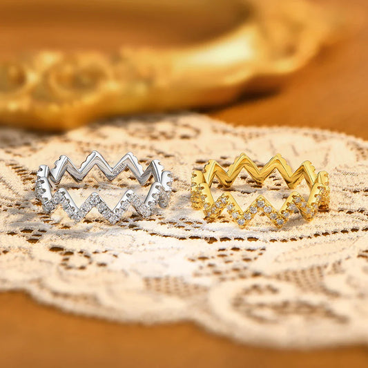 Bagues en moissanite avec pavé d'ondes en zigzag pour femmes, anneau empilable éternel en argent S925, bijoux délicats et polyvalents pour le quotidien et les fêtes