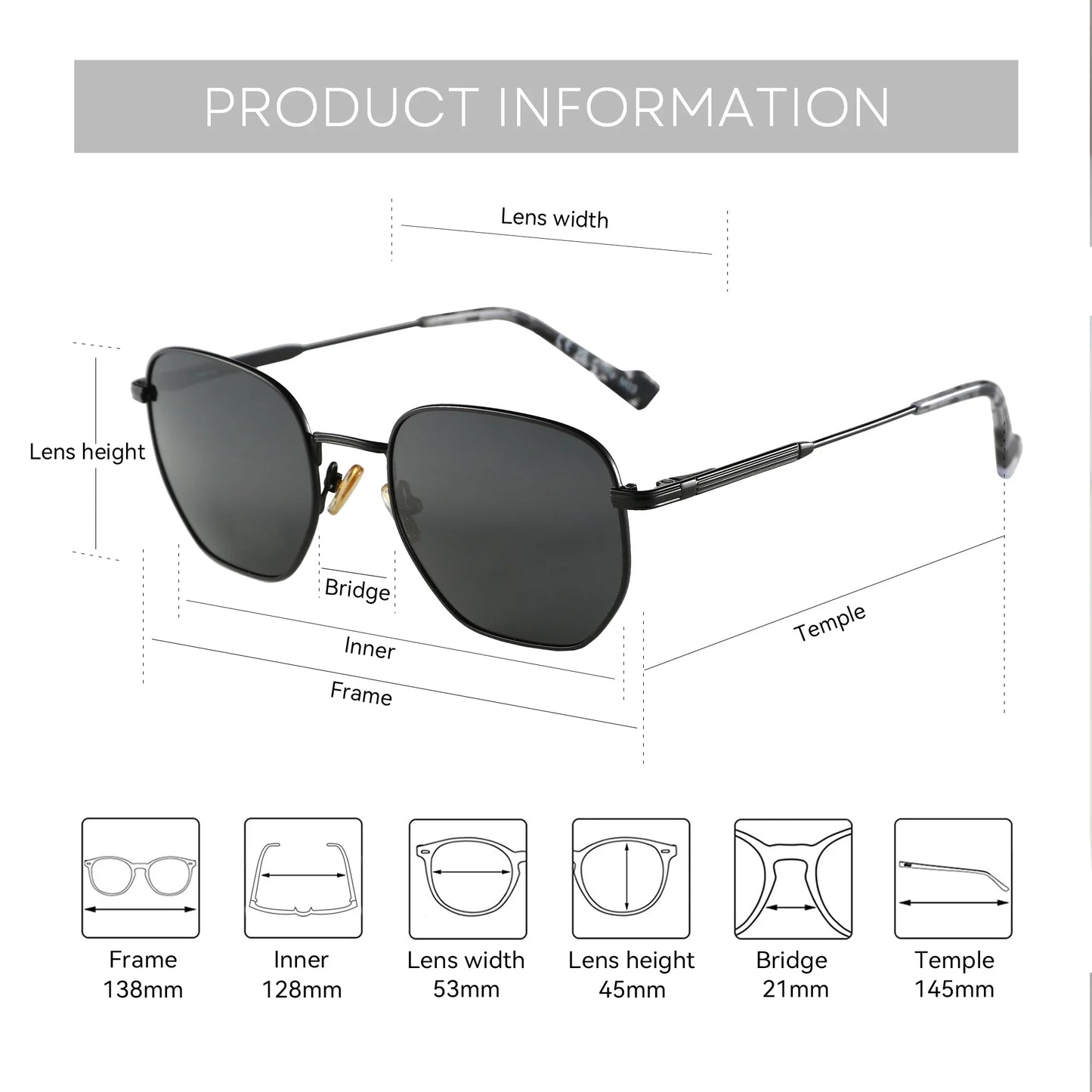 Fashion Hexagonal Geometry Polarized Sunglasses for Men and Women Polygon Metal Shade Pilot Sun Glasses ZS1203