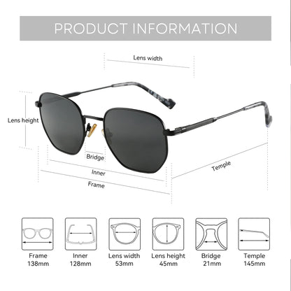 Fashion Hexagonal Geometry Polarized Sunglasses for Men and Women Polygon Metal Shade Pilot Sun Glasses ZS1203