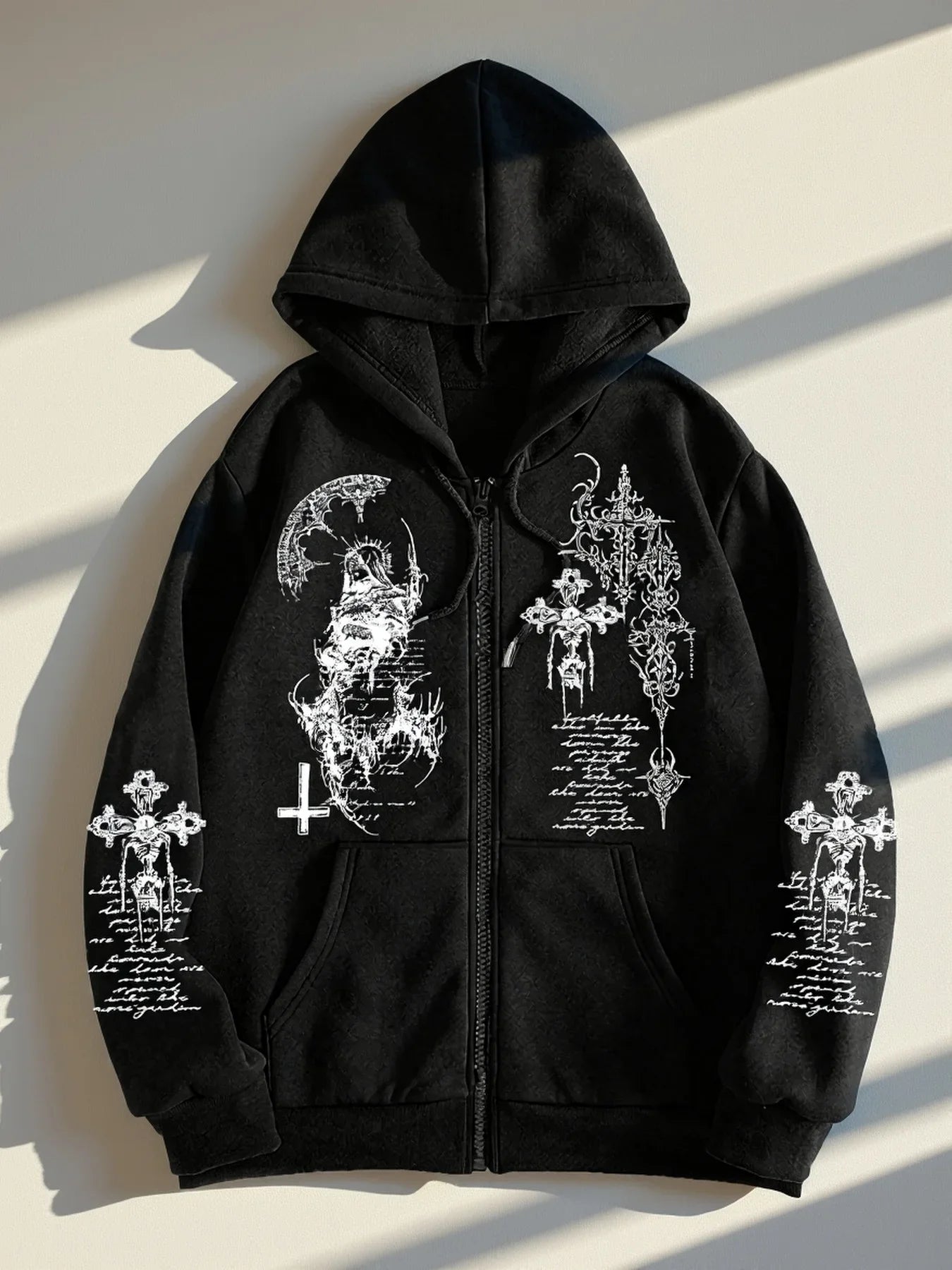 Men's Gothic Dark Angel Printed Zipper Hoodie, The Perfect Choice for Fashionable Streetwear in Casual Occasions