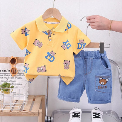 Baby New Summer Cartoon Clothing Children Boy Girls cartoon Printe Bear T Shirt Shorts 2Pcs/sets Kids Infant Toddler Cacual