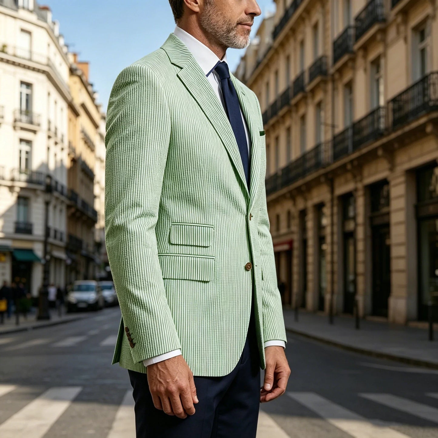 Men's Striped Seersucker Blazer Slim Fit Casual Suit Jacket Formal Business Coat Breathable Spring Summer Streetwear Outerwear