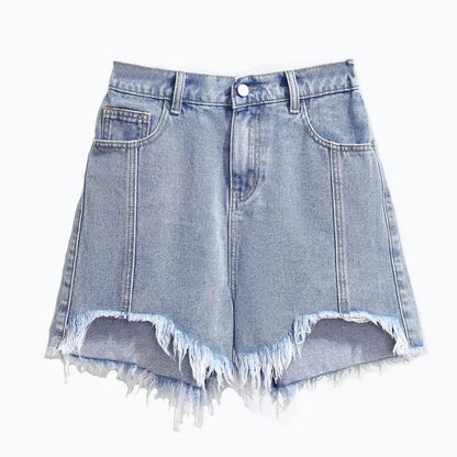 Summer High-waisted Denim Shorts Women Fur-trimmed Zipper Pocket 7XL Jeans Casual Fashion Loose Patchwork Short Pants