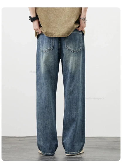Korea Baggy Jeans Men's Vintage Straight Ripped Y2k Pants Fashion Frayed High Street Distressed Denim Trousers Male Clothes
