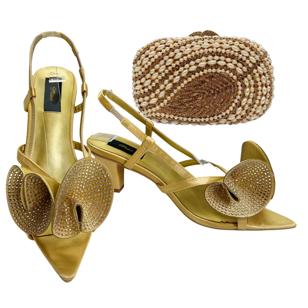 Italian Designer Evening Shoes With Clutch Bag Set for African Wedding and Bridal Occasions Lace Embroidered Beads Women's Shoes