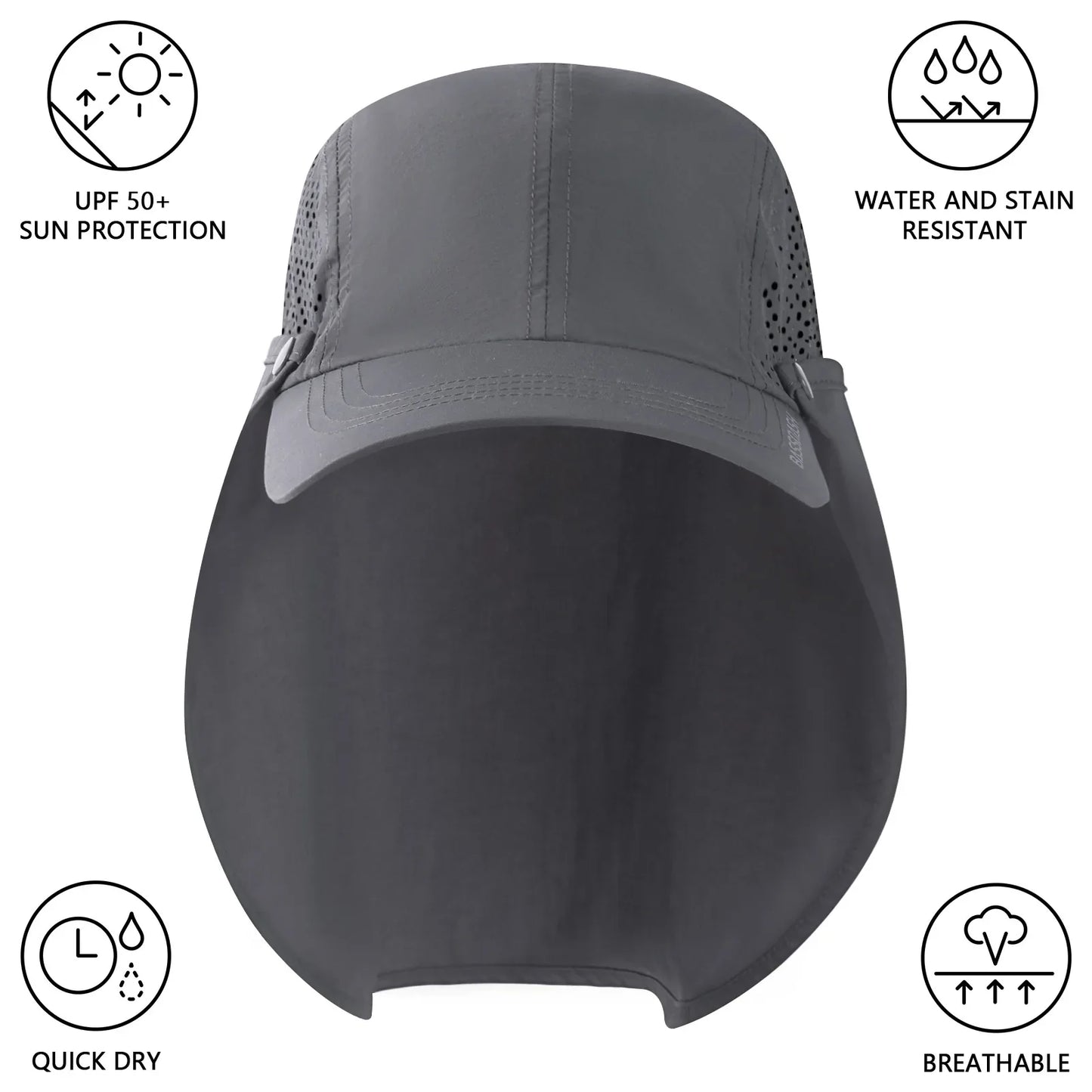 UPF 50+ Foldable Fishing Hat Baseball Cap with Removable Neck Flap Portable for Men Women Golf Hiking