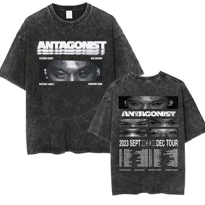 Retro Washed Playboi Carti I AM MUSIC Logo T Shirt Opium Ken Carson Narcissist Tour Antagonist Rap T-shirts Men's Oversized Tees