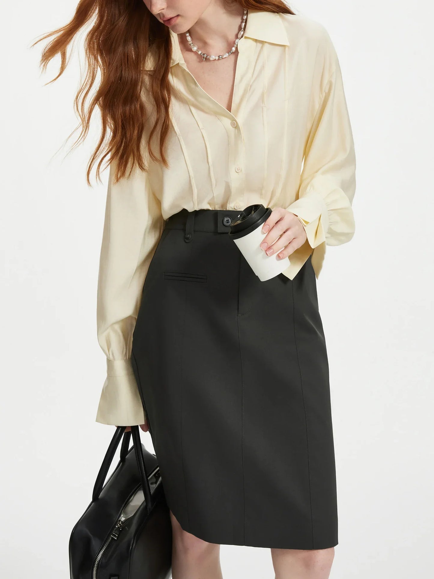 Women Long Sleeve Blouses V-Neck Women Pink Autumn Tops Striped Design Drop Shoulder Shirt Office Lady Blouse 24FS13299