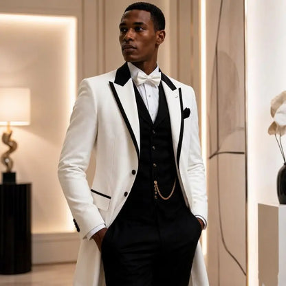 3 Pcs Wedding Suits for Men Slim Fit Long Groom Tuxedo Jacket Single Breasted Tailor Made Formal Prom Suits for Diplomatic Wear