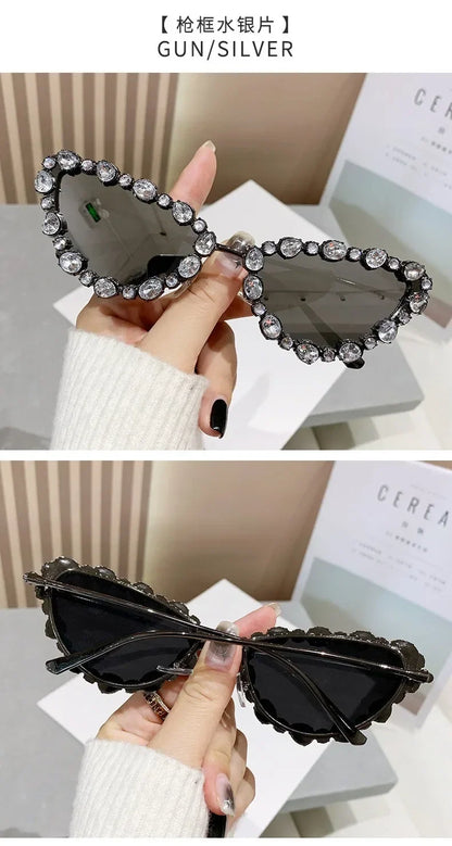 Luxury Crystal Women Cat Eye Sunglasses Female Diamond Trending Metal Frame Sun Glasses Driving Eyeglasses Uv400 Gafas De Sol