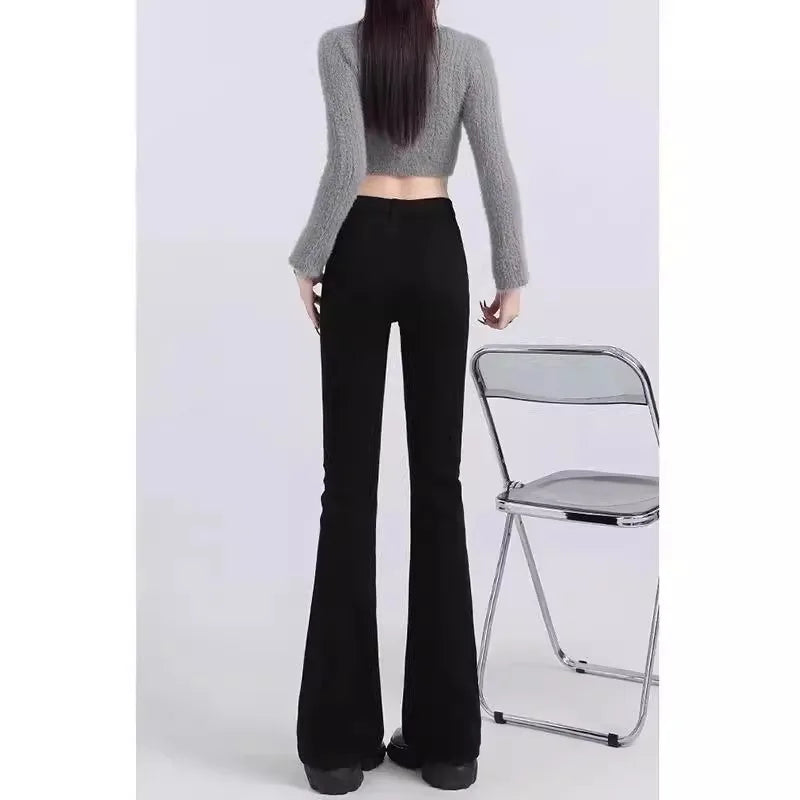 High Waist Bell Bot Denim Jeans Women's Light Color Peach Butt Design Slimming Fitted Floor Length  Hoof Pants