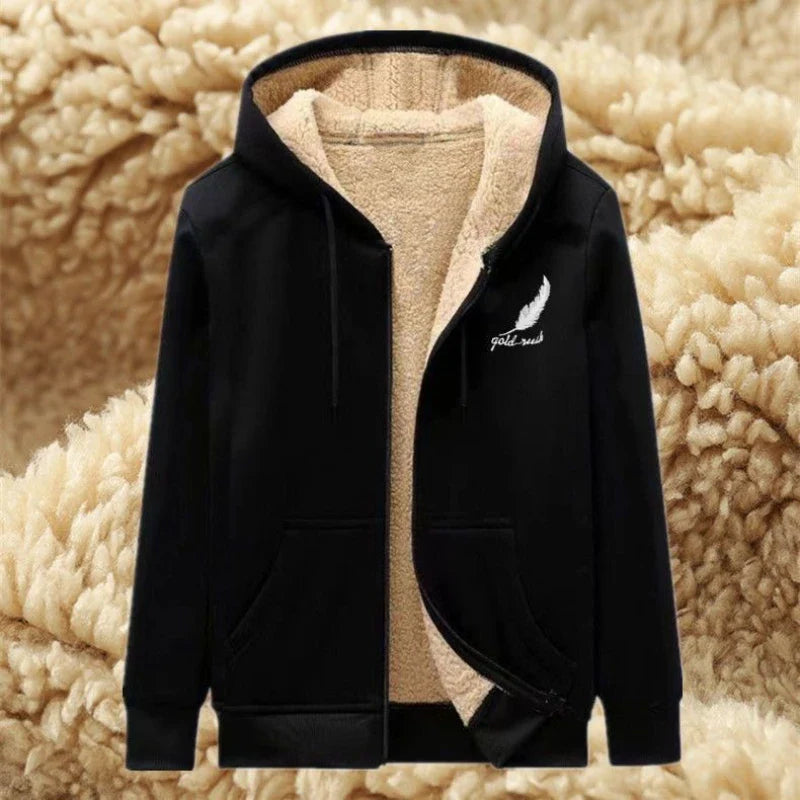2025 Winter Windproof Hoodie - Men's Sherpa Lined Sweatshirt Thermal Zip Up Outerwear Streetwear S-5XL