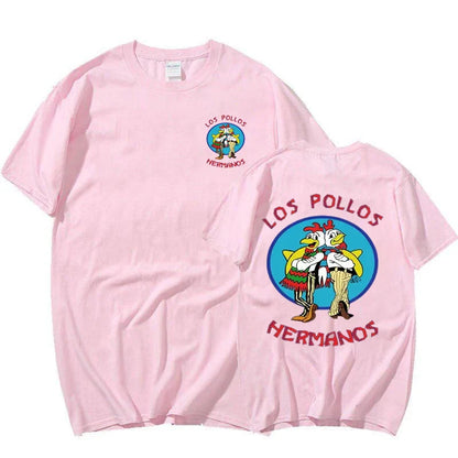 TV Series Breaking Bad Los Pollos Hermanos Double Sided Print T Shirts Funny Chicken Brothers Men's Women's T-shirt Streetwear