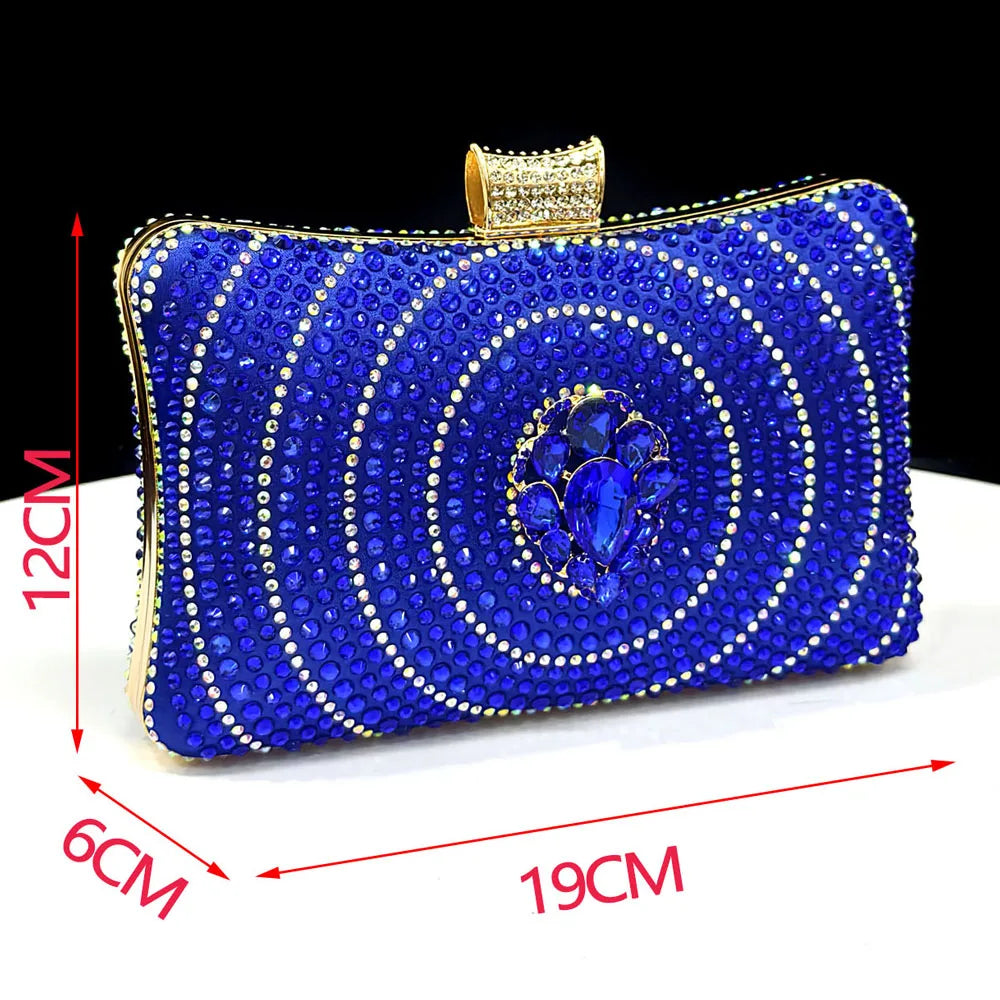 Blue Color Rhinestone Comfortable high heel shoe And Bag Fashion Style Pointed-Toe Shoes For Women Or Commuting Shoes
