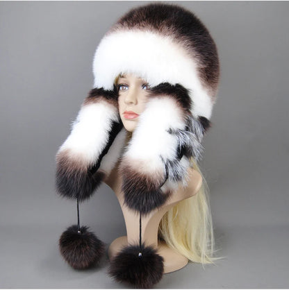 Hot Sale Lady Winter Warm Luxury 100% Natural Fox Fur Hat Fashion Fluffy Fox Fur Rex Rabbit Fur Caps Women Real Fur Bomber Hats