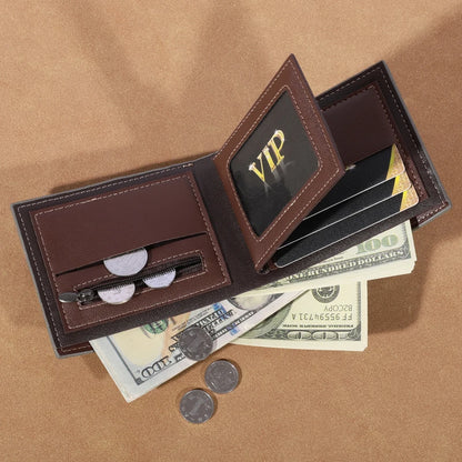 Men's high-capacity leather wallet, small multi slot photo wallet for coins, vintage wallet