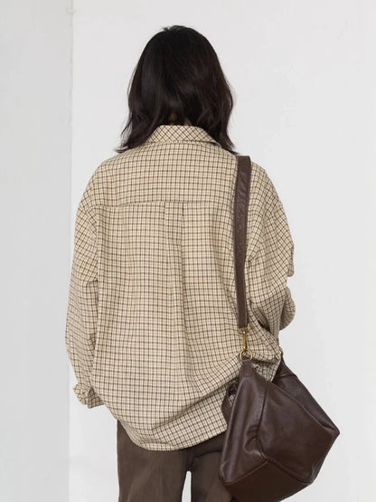 Women Shirt Loose Casual Single-breasted New Retro Contrast Plaid Embroidered Blouses Female Top Autumn Winter 2026