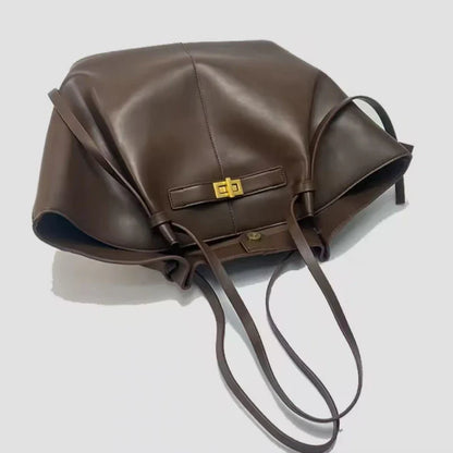 2026 New Large Capacity Trapeze Women Shoulder Bags Designer Metal Lock Handbags High-Quality Pu Leather Big Tote Commute Bag