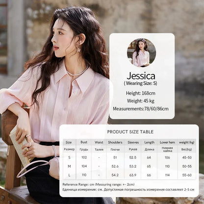 Solid Loose Fit Shirt for Women Spring 2025 Dropped Shoulder Long Sleeved  Top Casual Turn-down Collar Shirts MXE13C0405