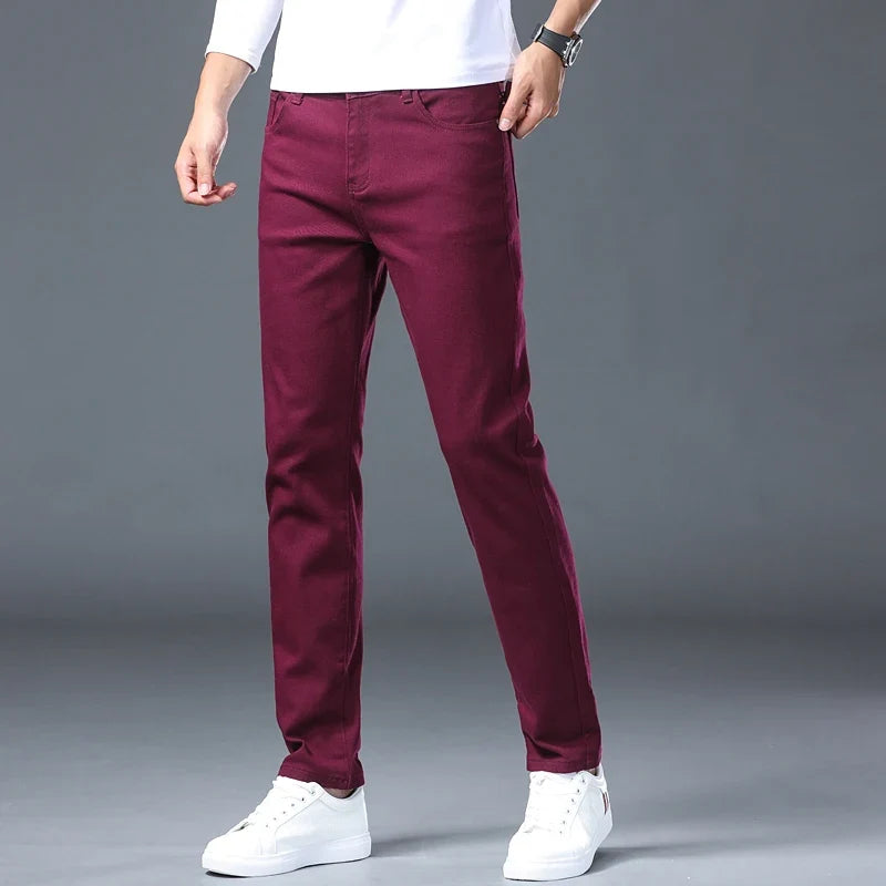 Fashion Classic Jeans Men Solid Color Casual Streetwear Hip-hop Trousers Stretch Slim-fit Embroidered Denim Pants