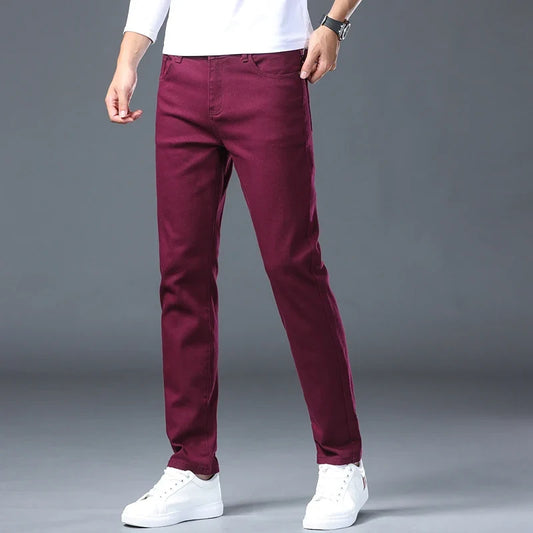Fashion Classic Jeans Men Solid Color Casual Streetwear Hip-hop Trousers Stretch Slim-fit Embroidered Denim Pants