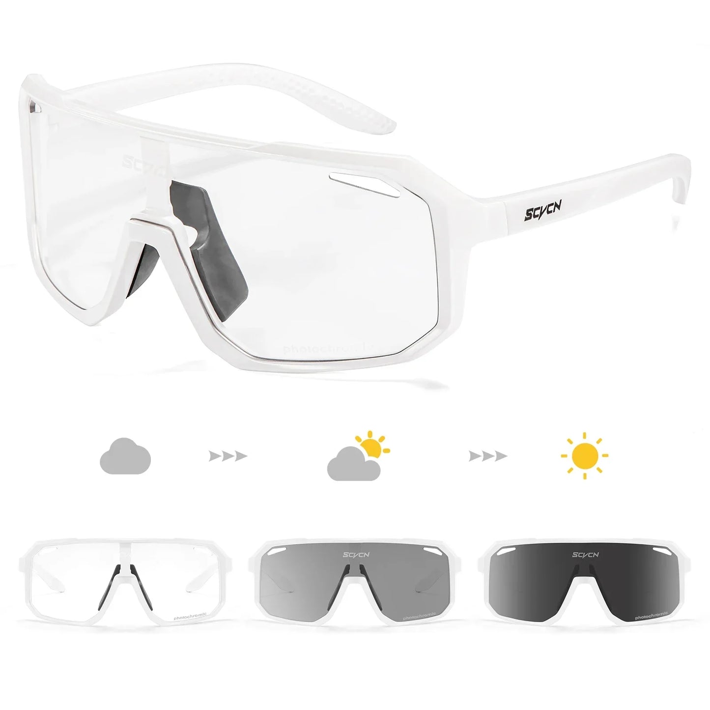 Scvcn New Men's UV400 Photochromic Cycling Sunglasses Women Sports Running Eyewear for Men Glasses Road Bike Bicycle Goggles