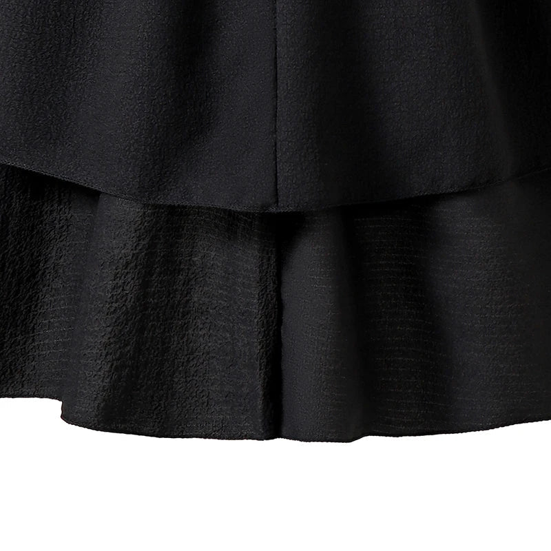 Kids Dress For Girls Black Solid Color Sling Short Sleeve Ruched Tiered Dress 8-12 Years Summer Frenchy Simple Style Elegant