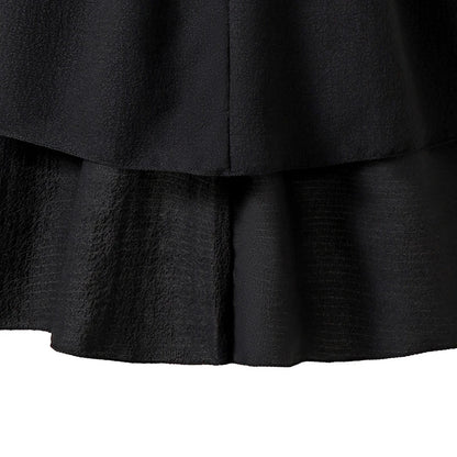 Kids Dress For Girls Black Solid Color Sling Short Sleeve Ruched Tiered Dress 8-12 Years Summer Frenchy Simple Style Elegant