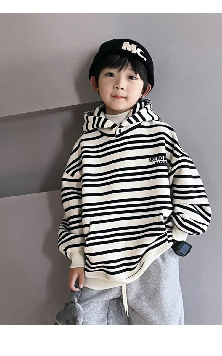 Spring Autumn School Kids 2PCS Tracksuit Boys Loose Striped Sweatshirt+Gray Sweatpant Workout Sets Child Jogger Outfits 9-16 Yr