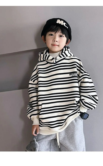 Spring Autumn School Kids 2PCS Tracksuit Boys Loose Striped Sweatshirt+Gray Sweatpant Workout Sets Child Jogger Outfits 9-16 Yr