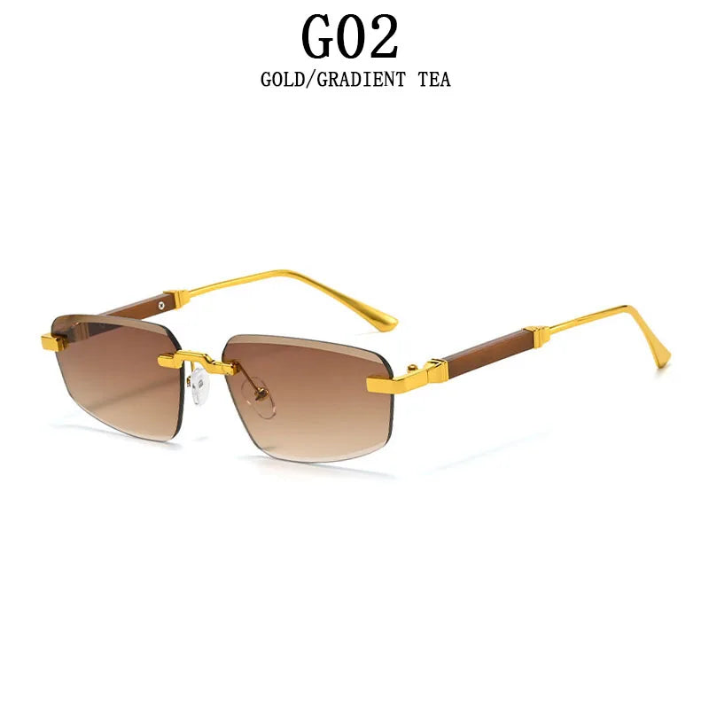2026 Wooden Rimless Sunglasses Women Trendy Sunscreen Vintage Sunglass Men Vacation Fashion Glasses Lentes De Sol Mujer Okulary