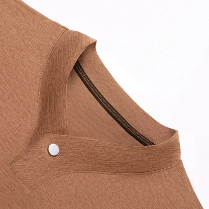 2026 Korean Style Men's Casual and Fashionable One Button V-neck Solid Color Short Sleeved T-shirt Summer Versatile Top