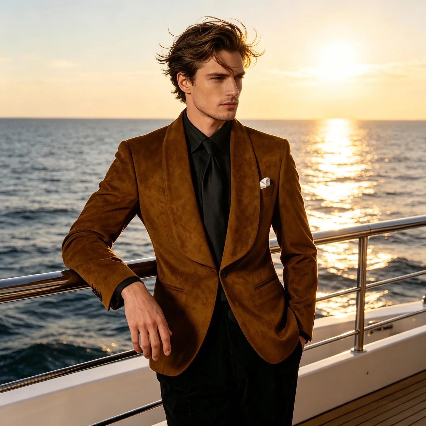 Men Suede Shawl Lapel Tuxedo Blazer Slim Fit One Button Formal Suit Jacket For Wedding Party Dinner Occasions